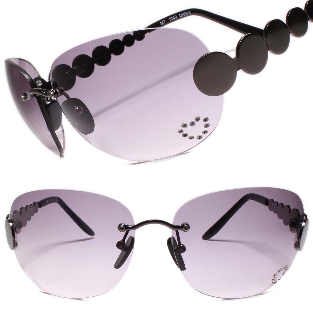 Classic Vintage Retro Style 80s Party Gunmetal & Gary Oval Rimless Sunglasses